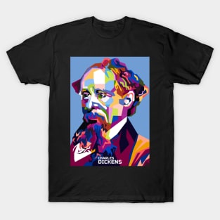 Abstract Popart Charles Dickens in WPAP T-Shirt